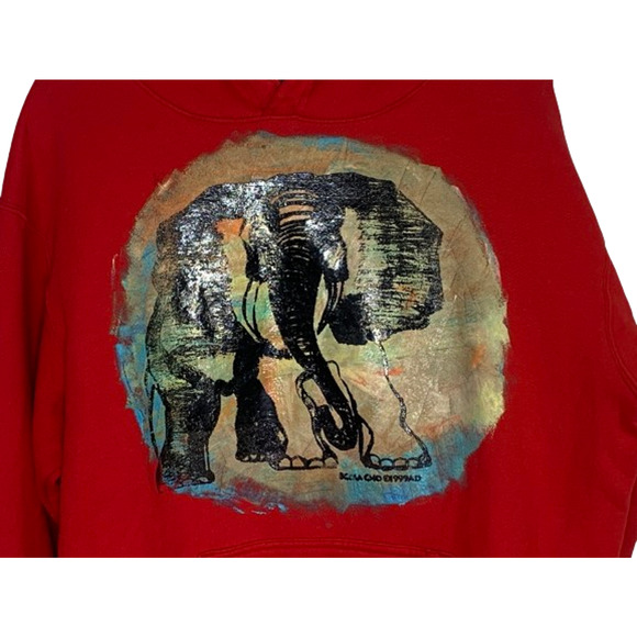 Elephant Hand Painted Unisex Size XL Hoodie Hooded Sweatshirt Red Delta Fleece - Picture 5 of 11